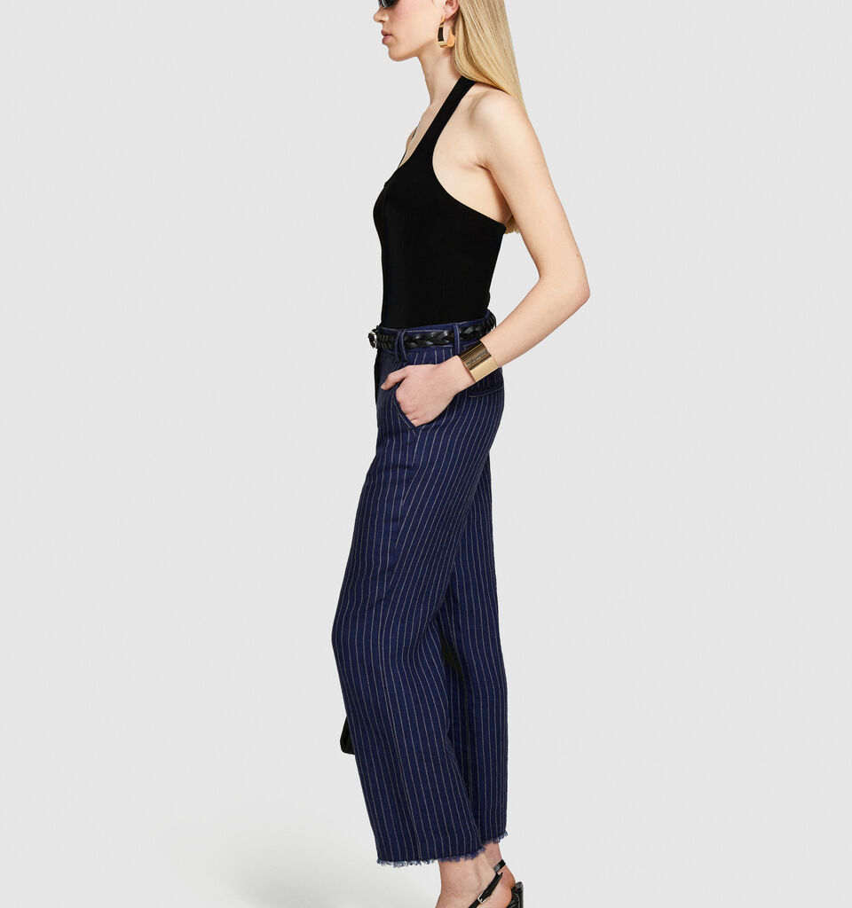 Pinstripe trousers in 100% linen - women's regular fit trousers - Dark Blue | Sisley image number 2